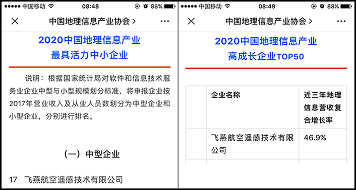 喜訊丨飛燕遙感榮獲2020中國地理信息產(chǎn)業(yè)最具活力中型企業(yè)榮譽稱號，榮耀入選2020中國地理信息產(chǎn)業(yè)高成長企業(yè)TOP50！